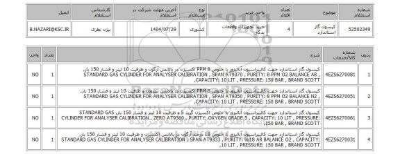 استعلام کپسول گاز استاندارد