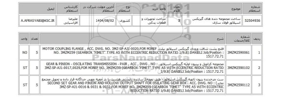 استعلام ساخت مجموعه دنده های گیربکس اسیلاتور فولاد سازی