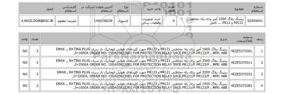 استعلام ریتینگ پلاگ 1000 آمپر برای رله حفاظتی PR121 و PR12 ... کامل