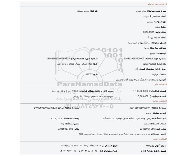 مزایده، خودرو