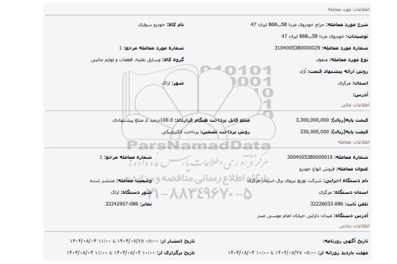مزایده، خودروی مزدا 58ب868 ایران 47