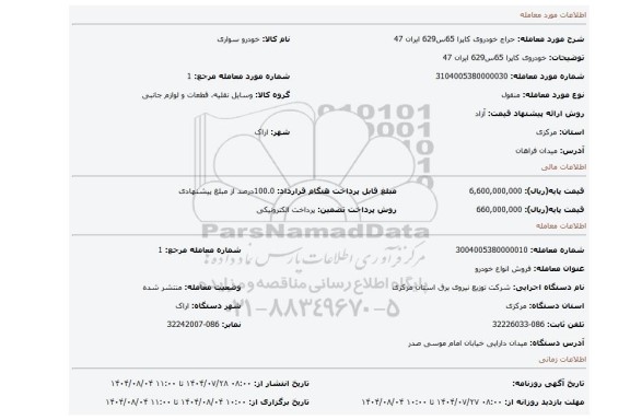 مزایده، خودروی کاپرا 65س629 ایران 47