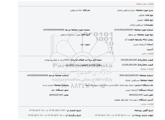مزایده، مسکونی-تجاری