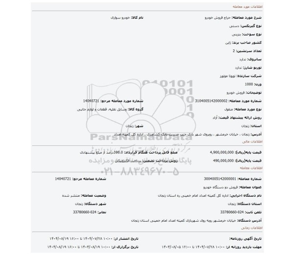 مزایده، فروش خودرو