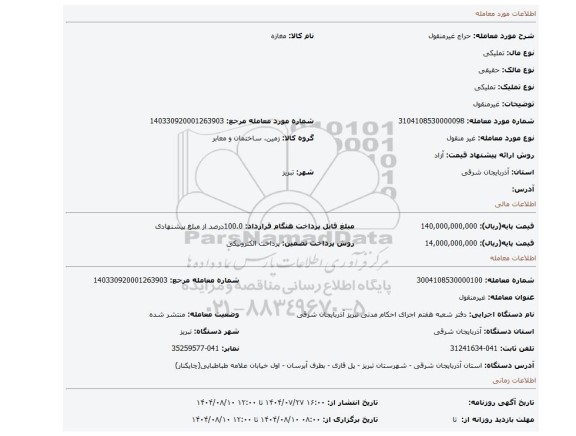 مزایده، غیرمنقول