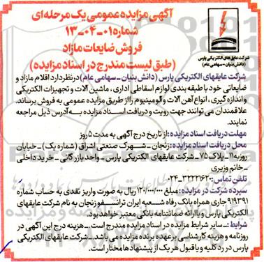 مزایده فروش ضایعات مازاد 