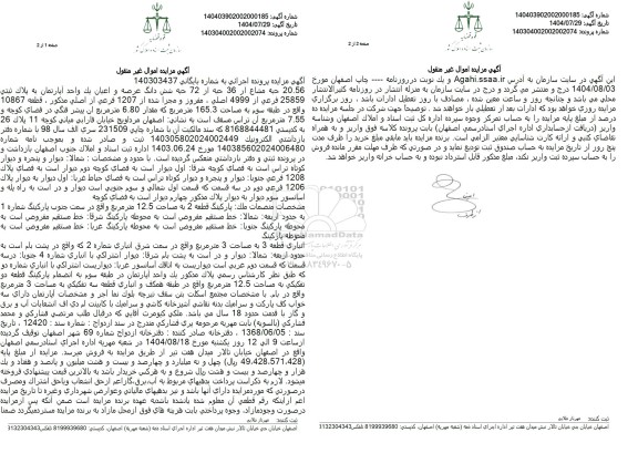 مزایده شش دانگ عرصه و اعیان یک واحد آپارتمان