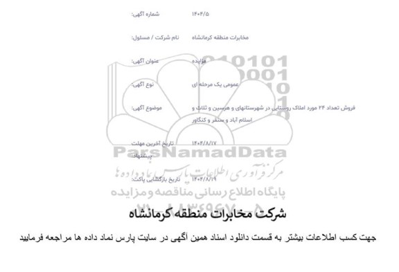 مزایده فروش تعداد 24 مورد املاک روستایی ...