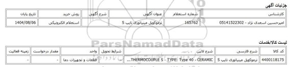استعلام الکترونیکی، ترموکوپل مینیاتوری تایپ S