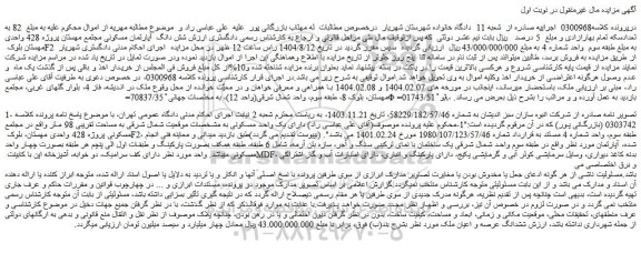 مزایده شش دانگ  آپارتمان مسکونی مجتمع مهستان پروژه 428 واحدی مهستان بلوک f2