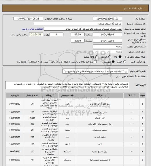 استعلام برد کنترل تردد هوشمند و متعلقات مربوطه مطابق فایلهای پیوست