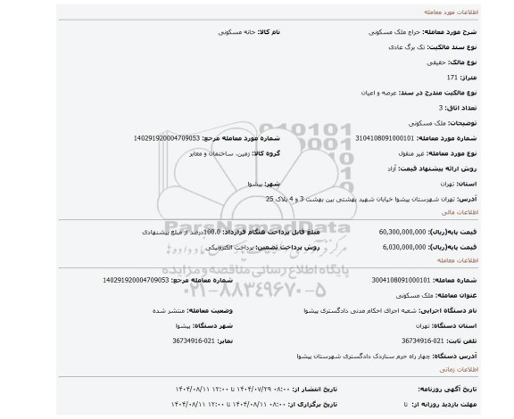 مزایده، ملک مسکونی