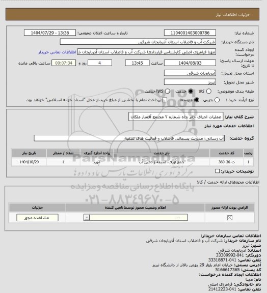 استعلام عملیات اجرای حفر چاه شماره ۲ مجتمع آقمنار ملکان