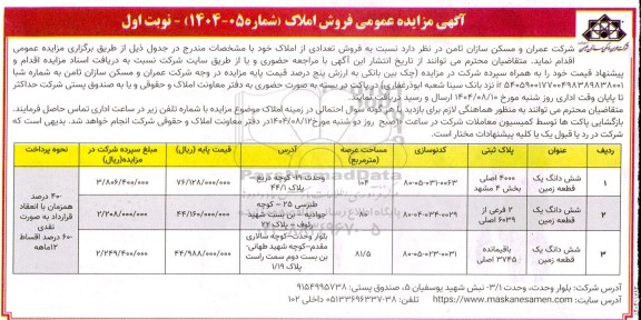 آگهی مزایده عمومی فروش املاک