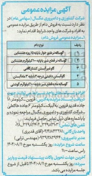 مزایده فروش دام مازاد 