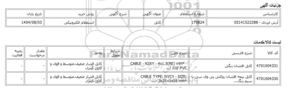 استعلام الکترونیکی، کابل