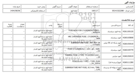 استعلام الکترونیکی، انواع فیوز