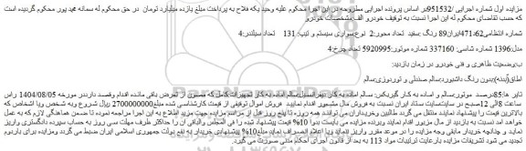 مزایده خودرو سواری سیستم و تیپ: 131 