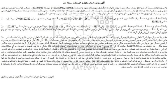 مزایده یکدانگ دانگ مشاع از ششدانگ یکدستگاه کامیون کشنده ( جی 400 ال آ )