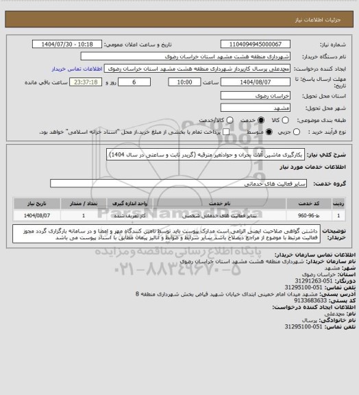 استعلام بکارگیری ماشین آلات بحران و حوادثغیر مترقبه (گریدر ثابت و ساعتی در سال 1404)