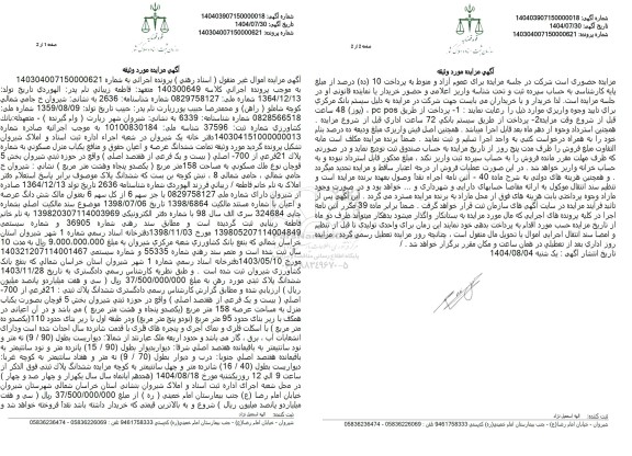 مزایده ششدانگ عرصه و اعیان حقوق و منافع یکباب منزل مسکونی