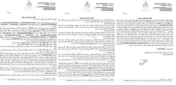 مزایده تمامت پنجااه و پنج ممیز بیست و نه صدم 55.29 حبه مشاع از 72 حبه ششدانگ عرصه و اعیان پلاک ثبتی 5762 فرهی از 15190 