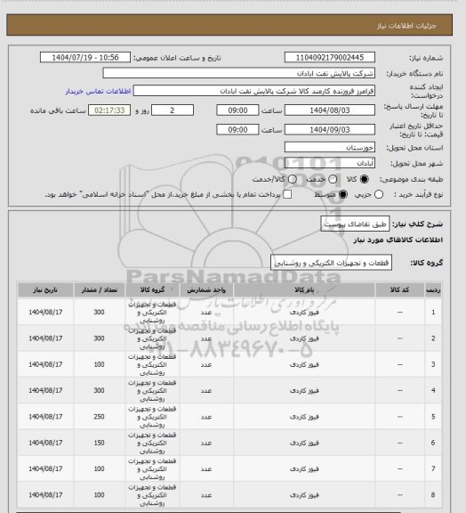 استعلام طبق تقاضای پیوست