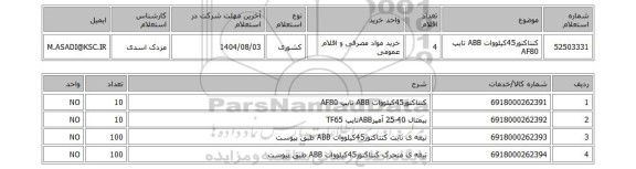 استعلام کنتاکتور45کیلووات ABB تایپ AF80