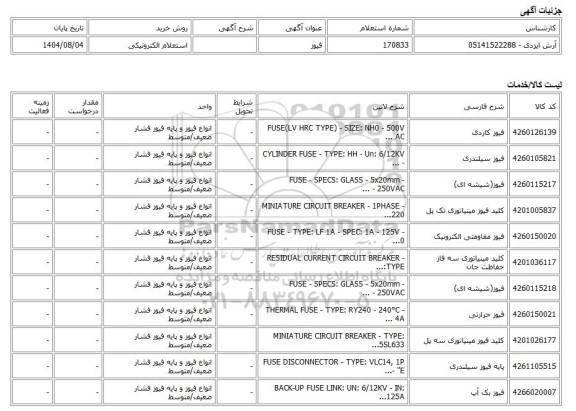 استعلام الکترونیکی، فیوز