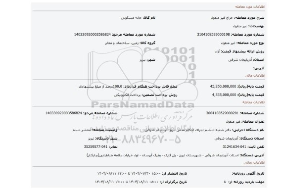 مزایده، غیر منقول