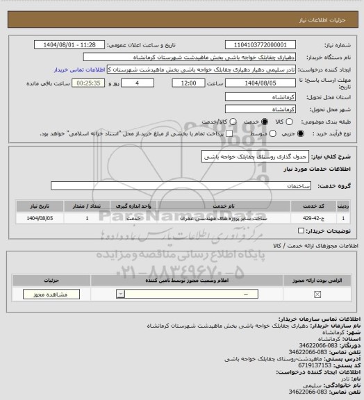 استعلام جدول گذاری روستای چقابلک خواجه باشی