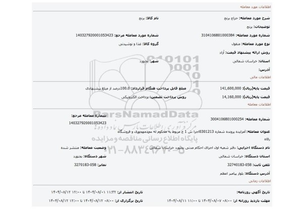 مزایده، برنج