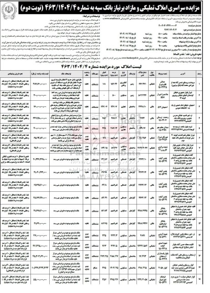 مزایده سراسری فروش املاک و مستغلات تحت اختیار