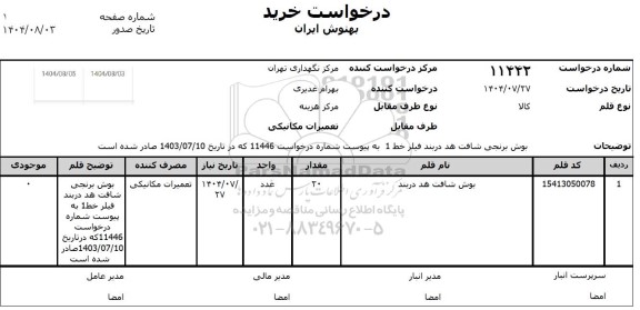 استعلام بوش شافت هد دربند