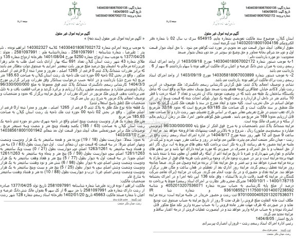 مزایده فروش  ششدانگ پلاک ثبتی 0 فرعی از 1265 اصلی به مساحت 185.63 متر مربع