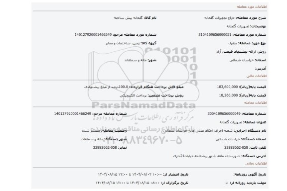 مزایده، تجهیزات گلخانه