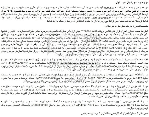 مزایده سه دانگ مشاعی از ششدانگ یکباب خانه