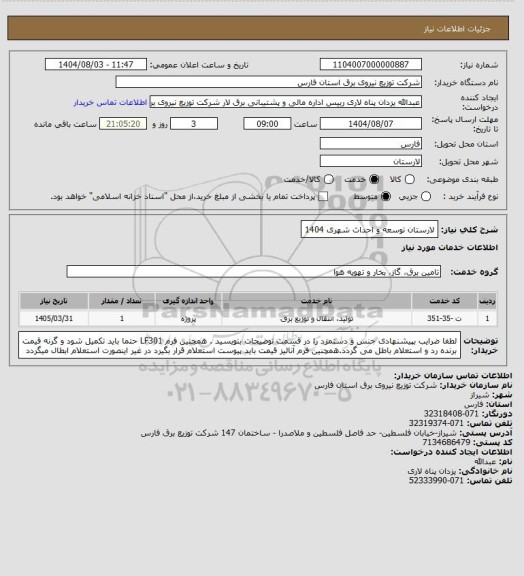 استعلام لارستان توسعه و احداث شهری 1404