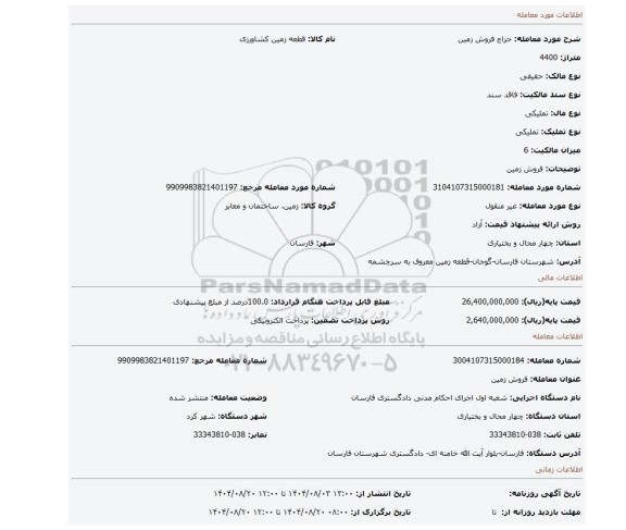 مزایده، فروش زمین