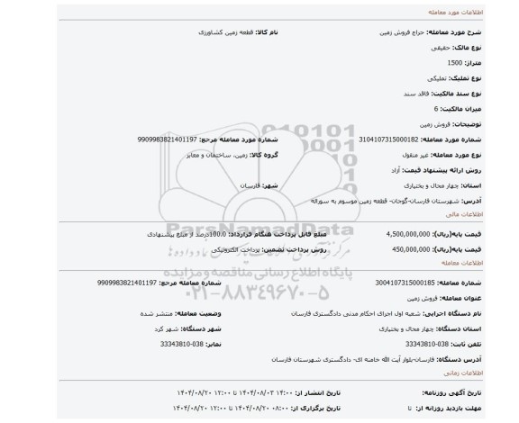 مزایده، فروش زمین