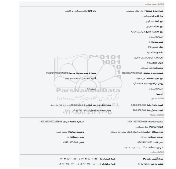 مزایده، ملک مسکونی