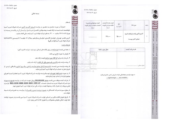مزایده فروش اکسید آهن 