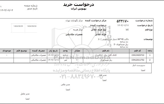استعلام کانال کابل برق (داکت) - ریل مینیاتوری 