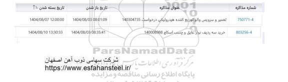 استعلام تعمیر و سرویس والو توزیع کننده هیدرولیکی...