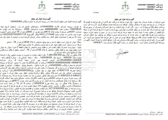 مزایده ششدانگ یک باب مغازه به مساحت 44.51 مترمربع به شماره پلاک 4613 فرعی مفروز از 2893 فرعی از 76 اصلی 