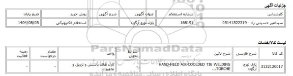 استعلام الکترونیکی، نازل تورچ آرگون