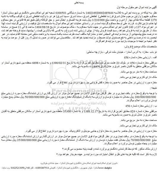 مزایده سرقفلی مغازه