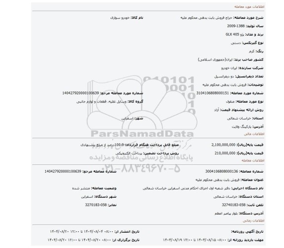 مزایده، فروش بابت بدهی محکوم علیه