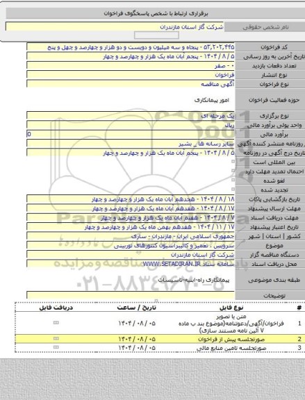 مناقصه, سرویس ، تعمیر و کالیبراسیون کنتورهای توربینی