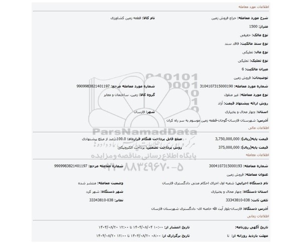 مزایده، فروش زمین